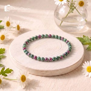 Ruby Zoisite Stretch Beaded Bracelet | 4mm Dainty Natural Gemstone, Passion Growth Emotional Healing Stackable Crystal Jewelry, Gift for Her