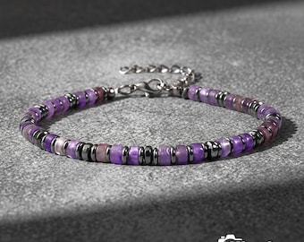 Amethyst Hematite Bracelet | Gift for Empaths,  Grounding and Protection Jewelry, Balancing Energy, Stress Relief