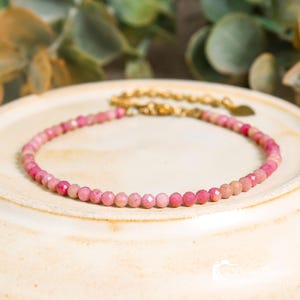 Faceted Rhodonite Beaded Bracelet: Minimalist Elegant Gemstone Jewelry
