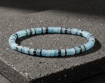 Overthinker's Bracelet |Aquamarine & Hematite Bracelet | Gift for Scorpio （7.5“, Emotional Balance