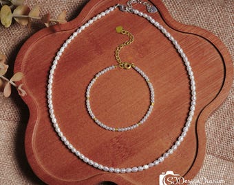 Conjunto de gargantilla y pulsera de perlas de arroz, regalo de piedra natal de junio para mamá o amiga, delicado y elegante conjunto de joyas, regalo de cristal curativo, purifica la negatividad.
