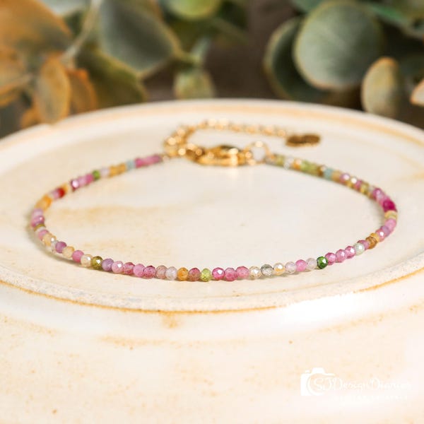 Regenbogen Turmalin Armband: Sterling Silber Verschluss, Chakra Heilung