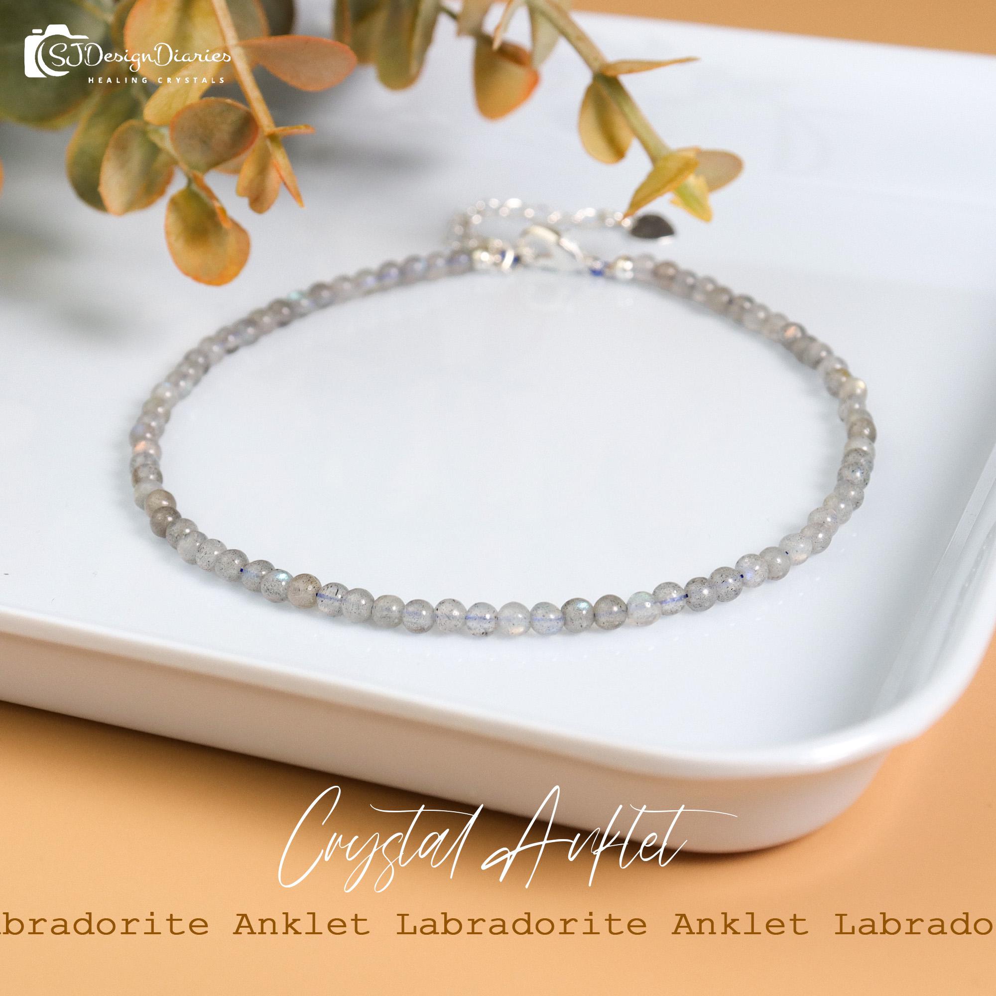 Labradorite 3mm Round Bead Anklet Inches Adjustable