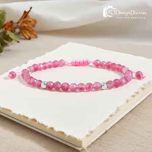 Pink Tourmaline Gemstone Bracelet: Dainty Sterling Silver Healing Jewelry