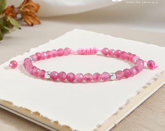 Roze toermalijn edelsteenarmband: sierlijke sterlingzilveren helende sieraden
