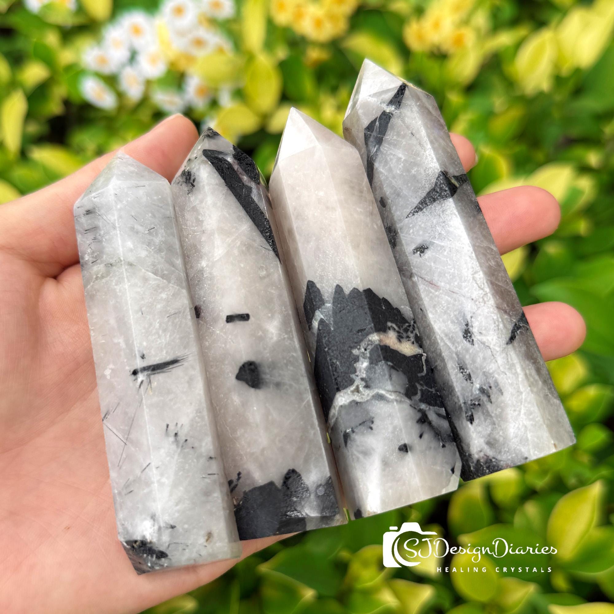 Black Tourmaline Rutilated Quartz Tower Point, Natural Tourmaline Black Rutilated Quartz Obelisk Wand, Healing Crystal Gift, AAA+ Gemstone