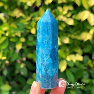 Natural Blue Apatite Obelisk Tower Blue Gemstone Point Mineral Specimen Collection AAA+ Blue Apatite Crystal Tower Wand , Throat Chakra