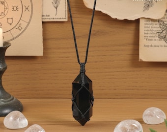 Black Obsidian Hexagon Pendant: Witch's Trap Talisman, Spirit Ward Necklace, Obsidian Wand Pendant