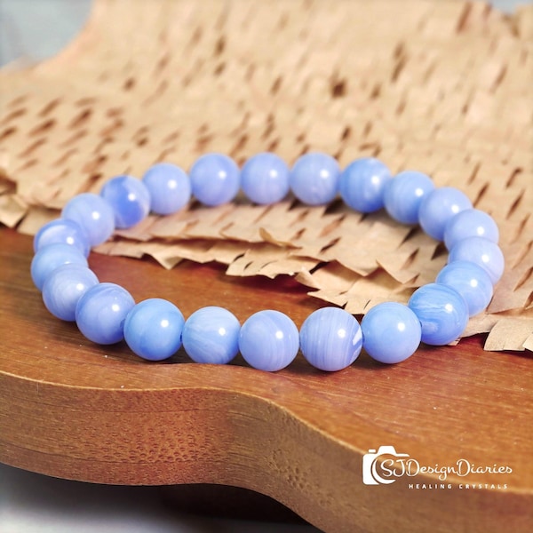 Blauer Spitzen Achat 8 mm Armband - Beruhigender Stein der Kommunikation, beruhigender Energieschmuck