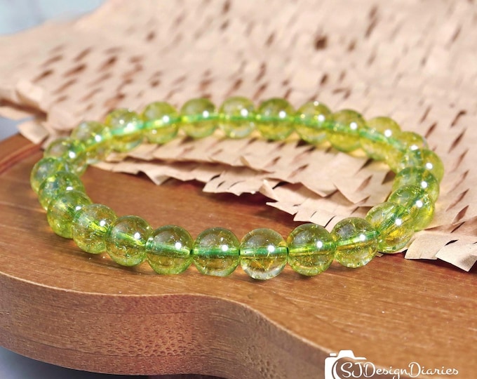 Peridot 8mm Stretch Bracelet, Leo Virgo Zodiac Gift, Healing Crystal , Luck and Abundance