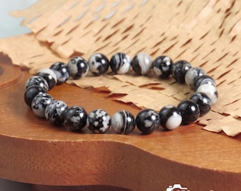 8mm Orca Agate Stretch Bracelet | Natural Black White Orca Agate Beaded Bracelet, Stackable Gemstone Daily Wear Unique Jewelry Gift
