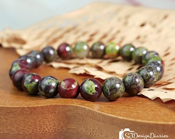 Natural Bloodstone Bracelet ,8mm Bead Bracelet , Protection Crystal, Grounding Energy, Courage Amplifier Bracelet, Daily Energy Guard