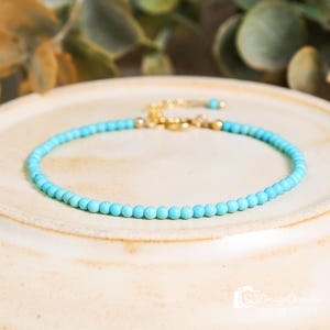 Pulseira de turquesa para presentear a mãe, Pulseira delicada de contas de turquesa, Pulseira minimalista delicada, Pulseira de cristal de cura turquesa para presentear