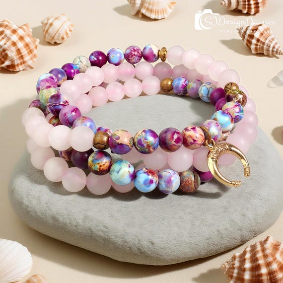 Galaxy Sea Sediment Jasper & Rose Quartz 108 Mala Beads, Healing Prayer Necklace, Meditation Jewelry, Chakra Balancing, Libra gift