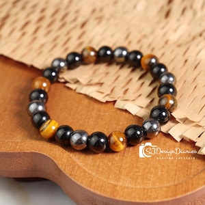 Triple Protection Bracelet, Black Obsidian Hematite Tiger Eye Beads, Ultimate Defense Jewelry
