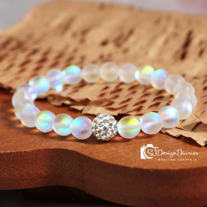 Handmade Natural Angel Aura Quartz 8mm Stretch Bracelet, Healing Crystal Elastic Band, Spiritual Gift for Women, Aura Quartz Jewelry