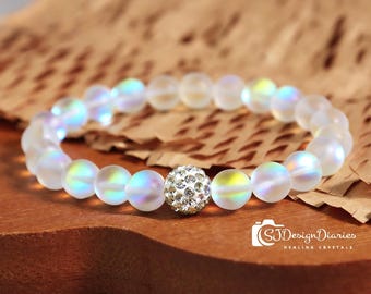Angel Aura Quartz 8mm Stretch Bracelet, Healing Crystal , Spiritual Gift for Women