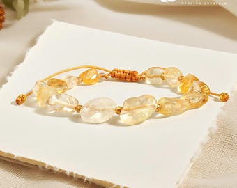 Natural Citrine Beaded Bracelet: Citrine for Abundance, Handmade Adjustable Healing Crystal, Harvest Crystal Gift