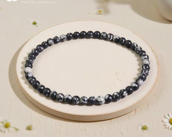 Snowflake Obsidian 4mm Bracelet, Grounding Stone, Empath's Protection Gift