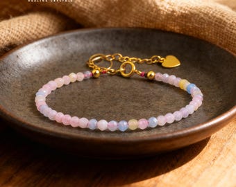 Dainty Morganite Bead Bracelet: Minimalist Healing Crystal Jewelry