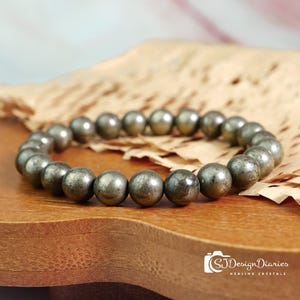 Pyrite Bracelet, 8mm Beads, Wealth & Abundance Stone, Attract Success Money Luck, Fool&#39;s Gold Business Man Jewelry, Grounding Protection
