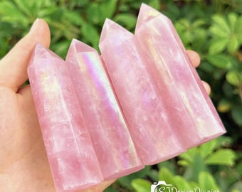Natural Angel Aura Rose Quartz Crystal Towers-  Libra Zodiac Crystal-Dorm Home Decor ,Study Desk Geode, Heart Chakra Gift For Student