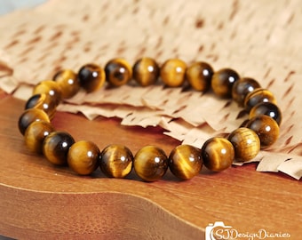 Tiger's Eye Bracelet: Confidence & Protection Stone, Good Luck Wealth ,Stone of Courage