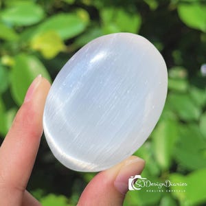 Selenite Palmstone,  2.5&quot; Selenite Palm Stone , White Worry Stone ,  Home/Dorm Decor, Energy Cleansing Crystal, Spiritual Protection Gift