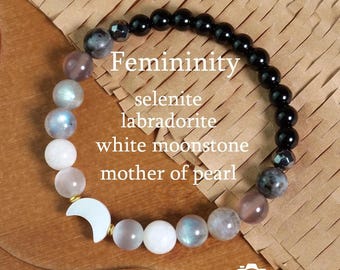 Divine Feminine Bracelet ,Moon Phase Crystal Bracelet for Empaths, Psychic Protection & Flow, Bohemian style, Gift for Her/Him