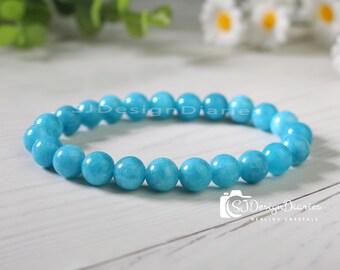 Natural Aquamarine Bracelet, 8mm Bead Bracelet , Healing Crystal Gifts, Engravable Charm for Scorpio