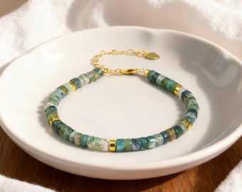 Moss Agate Jasper Bracelet - Stone of Abundance & Stability - Crystal for Growth and Grounding - Garden Energy Jewelry