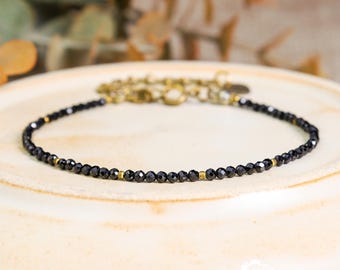 100% Natural Black Spinel Bead Bracelet, Gemstone Gifts for Mom, Black Spinel Healing Crystal Bracelet Gifts, Minimalist Delicate Bracelet