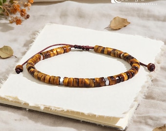 Tiger Eye Bracelet: Natural Gemstone, Wealth & Protection, Adjustable