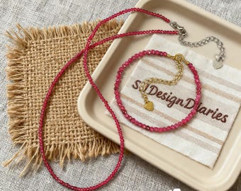 Set di gioielli in rubino / Bracciale e girocollo per la protezione della passione, pietra portafortuna di luglio per amore e vitalità, lussuoso astuccio regalo in cristallo