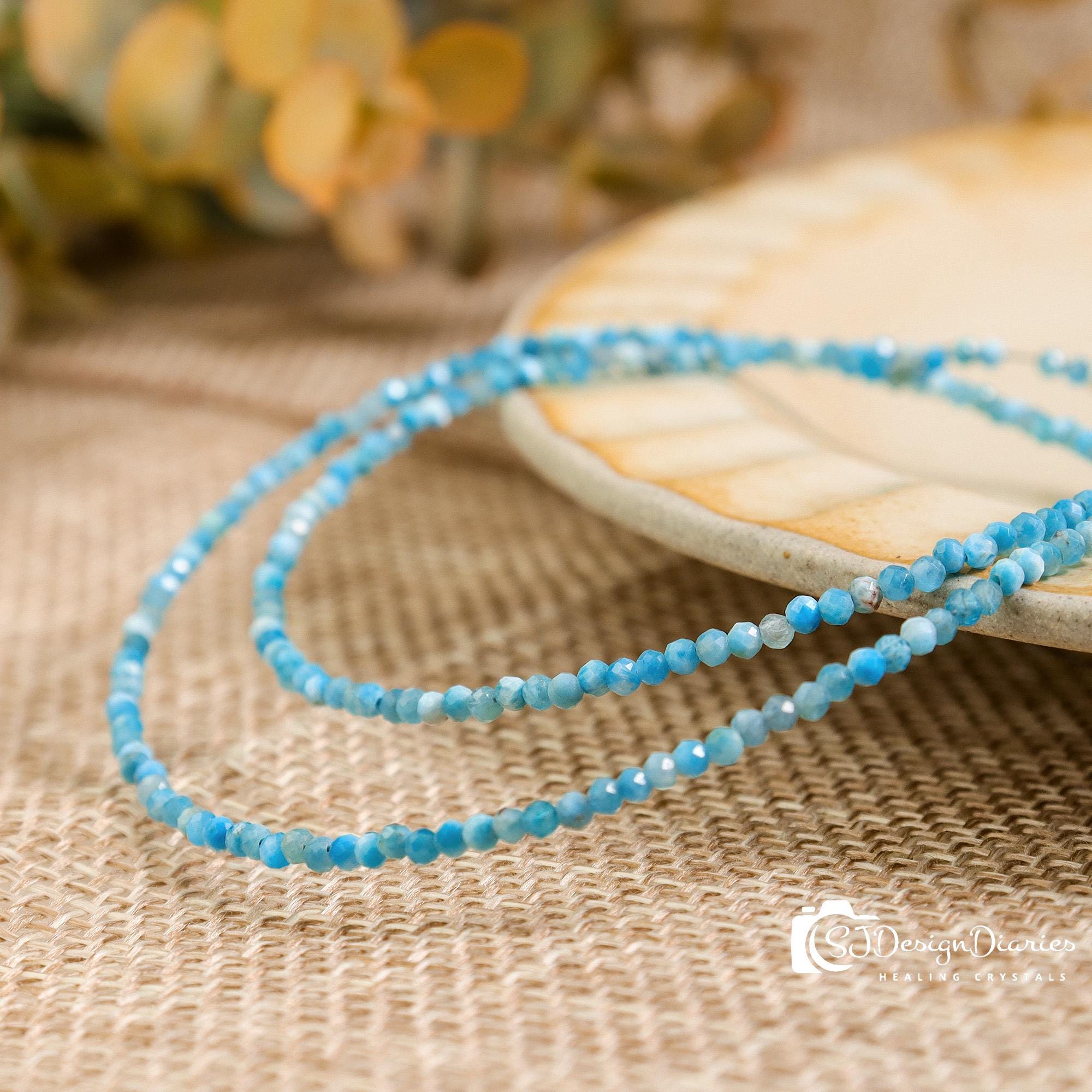 Collier Ras Du Cou En Larimar Véritable - Pierres A++ 8 Mm Rondes, Réglable, Fait Main En Inde