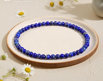Lapis Lazuli Stretch Bracelet: 4mm Deep Blue Stone, Ancient Wisdom Jewelry