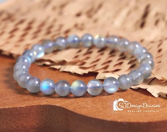 Pulsera elástica de piedra lunar, energía femenina e intuición, destello azul natural, piedra de la intuición para el Día de Acción de Gracias.