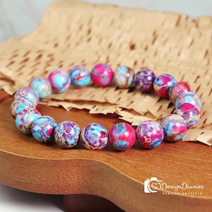 Galaxy Jasper Bracelet: Purple Sea Sediment Stone, Adjustable Boho Jewelry