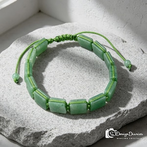 Handmade Green Aventurine Bracelet for Men | Square Beaded Macramé Bracelet, Healing Crystal Wealth Jewelry, Gift for Him