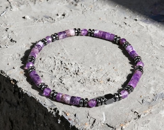Natural Amethyst Hematite Bracelet | Ultimate Energy Balance & Protection |  Calm Mind and Grounded Spirit
