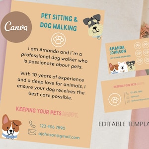 Dog Walking FlyerTemplate Canva Custom Pet Sitting Business Card Pet Business Flyer Dog Walking Business Card Dog Walking Business Card