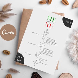 Menu Card Template Elegant Italian Restaurant Menu Template Editable Minimalistic Dinner Menu Card Italian Theme Party Canva Printable