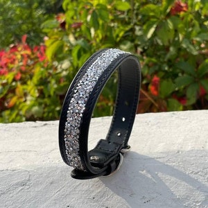 Glitter Dog Collar Leather, Sparkle Dog Collar, Small and Medium Leather Dog Collars