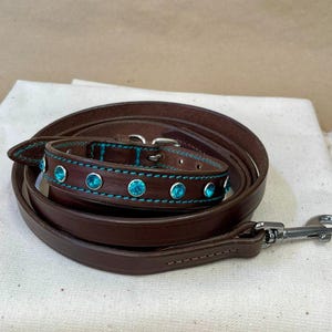 Luxury Leather Dog Collar with Rhinestones and Matching Leash – Perfect Father’s Day Gift for Dog Lovers, Handmade Pet Supplies