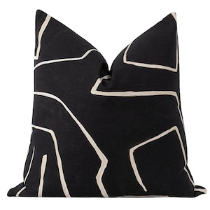 24&quot; Designer Kelly Wearstler graffito black/beige pillow cover - LARGE size!