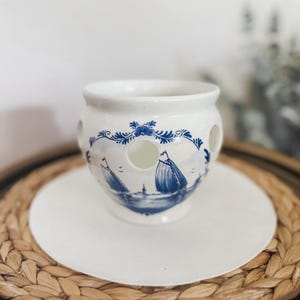 Vintage Delft Blue Crocus Planter: Hand-Painted Holland Ceramic Windmill Pot