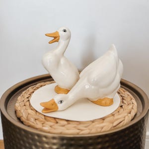 Vintage Pair of 10&quot; Ceramic Goose Figurines | Country Farmhouse Decor | Cottagecore | Grandmacore | Rustic | Country Cottage | Country Goose