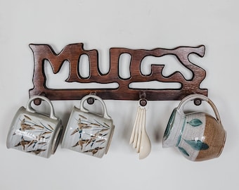 Vintage Grandmcore Kitchen Decor | Otagiri Mallard Mugs, Wood Mug Rack, Pottery Creamer, Measuring Spoons
