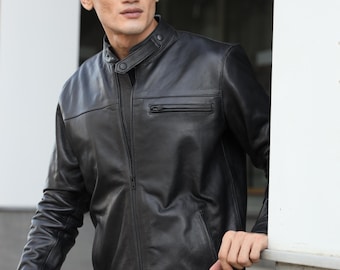 Men’s Black Cowhide Leather Cruiser Jacket | Full-Grain Heavyweight Motorcycle