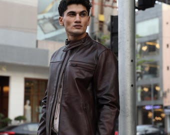 Men’s Cruiser Brown Cowhide Leather Jacket - Full Grain, Heavyweight